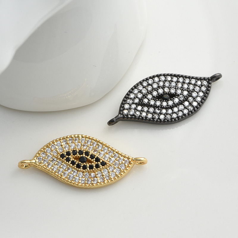 Kézzel készített Black Evil Eye Turkish Evil Eye Charms Connector ékszer készítés arany fekete CZ sárgaréz karkötő nyaklánc