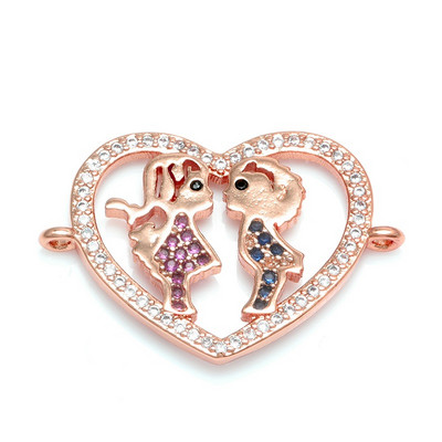 Spalvingi cirkonio berniuko ir mergaitės širdelės formos jungties pakabukai papuošalų aksesuarai „pasidaryk pats“ rankų darbo moterų mylėtojų papuošalai