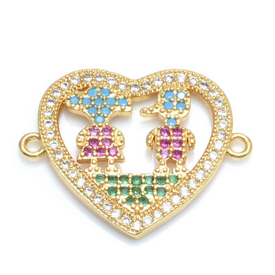 Spalvingi cirkonio berniuko ir mergaitės širdelės formos jungties pakabukai papuošalų aksesuarai „pasidaryk pats“ rankų darbo moterų mylėtojų papuošalai