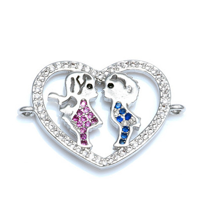 Spalvingi cirkonio berniuko ir mergaitės širdelės formos jungties pakabukai papuošalų aksesuarai „pasidaryk pats“ rankų darbo moterų mylėtojų papuošalai