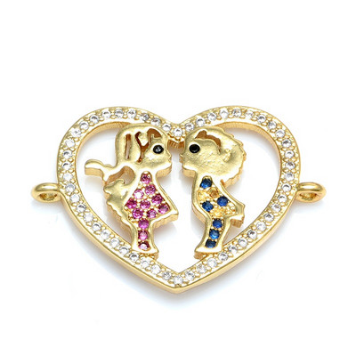 Spalvingi cirkonio berniuko ir mergaitės širdelės formos jungties pakabukai papuošalų aksesuarai „pasidaryk pats“ rankų darbo moterų mylėtojų papuošalai