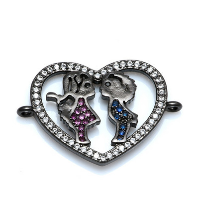 Spalvingi cirkonio berniuko ir mergaitės širdelės formos jungties pakabukai papuošalų aksesuarai „pasidaryk pats“ rankų darbo moterų mylėtojų papuošalai