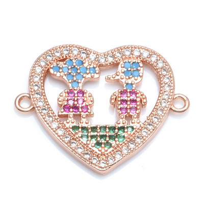 Spalvingi cirkonio berniuko ir mergaitės širdelės formos jungties pakabukai papuošalų aksesuarai „pasidaryk pats“ rankų darbo moterų mylėtojų papuošalai