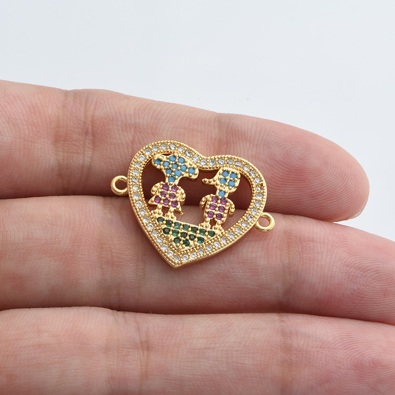 Spalvingi cirkonio berniuko ir mergaitės širdelės formos jungties pakabukai papuošalų aksesuarai „pasidaryk pats“ rankų darbo moterų mylėtojų papuošalai