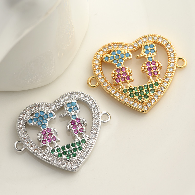 Spalvingi cirkonio berniuko ir mergaitės širdelės formos jungties pakabukai papuošalų aksesuarai „pasidaryk pats“ rankų darbo moterų mylėtojų papuošalai