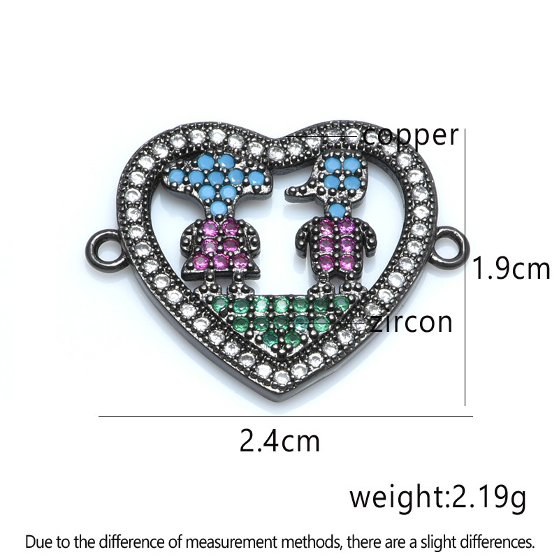 Spalvingi cirkonio berniuko ir mergaitės širdelės formos jungties pakabukai papuošalų aksesuarai „pasidaryk pats“ rankų darbo moterų mylėtojų papuošalai