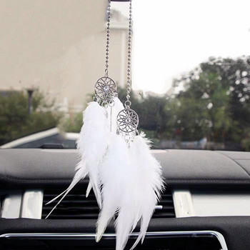 Mini Dream Catcher Κρεμαστό Αξεσουάρ αυτοκινήτου Εσωτερικό για κορίτσια Κρεμαστό μενταγιόν με φτερό καθρέφτη Διακόσμηση σπιτιού Τυχερό στολίδι για κορίτσια