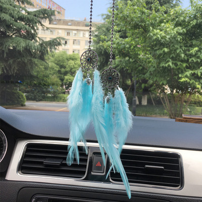 Mini Dream Catcher, accesoriu pentru pandantiv pentru mașină, interior pentru fete, oglindă cu pene, pandantiv agățat, decorațiuni pentru casă, ornament pentru mașină norocos pentru fete