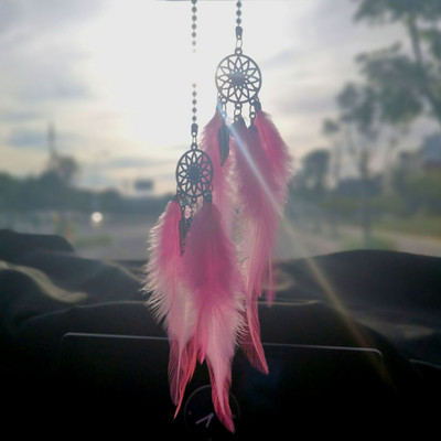 Mini Dream Catcher, accesoriu pentru pandantiv pentru mașină, interior pentru fete, oglindă cu pene, pandantiv agățat, decorațiuni pentru casă, ornament pentru mașină norocos pentru fete
