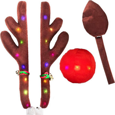 Τάρανδος Διακόσμηση Αυτοκινήτου Όχημα Μύτη Κέρας Κοστούμια Ρούντολφ Χριστουγεννιάτικα κέρατα τάρανδος Κόκκινα στολίδια μύτης Κέρατο ελαφιού με φως