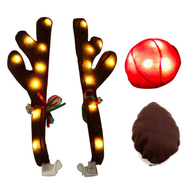 Τάρανδος Διακόσμηση Αυτοκινήτου Όχημα Μύτη Κέρας Κοστούμια Ρούντολφ Χριστουγεννιάτικα κέρατα τάρανδος Κόκκινα στολίδια μύτης Κέρατο ελαφιού με φως