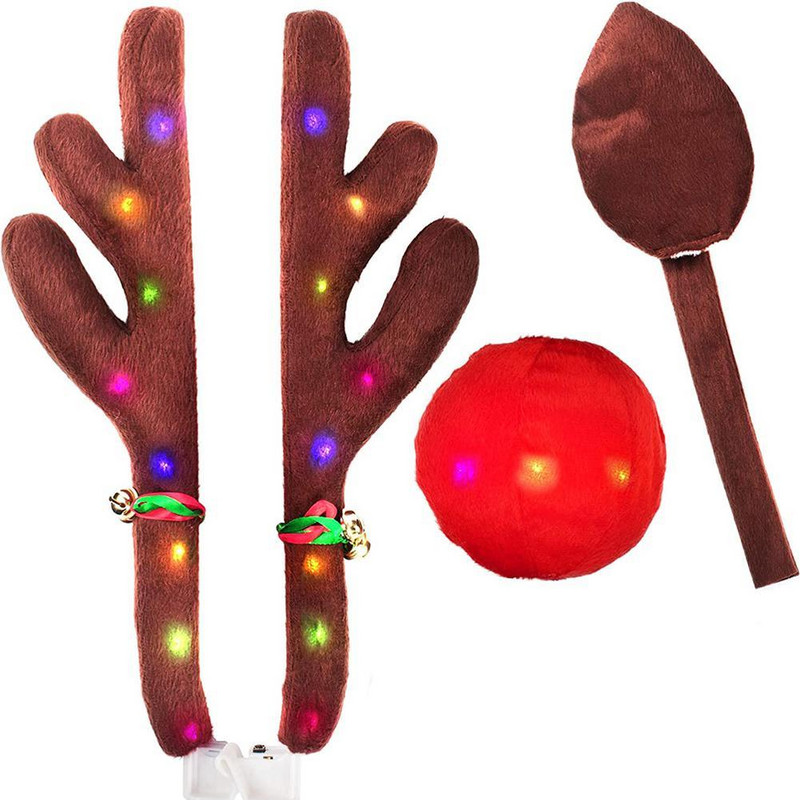 Decoratune ren Mașină Vehicul Coarn pentru nas Set de costume Rudolph Crăciun Coarn de ren Ornamente pentru nas roșu Coarn de elan cu lumină