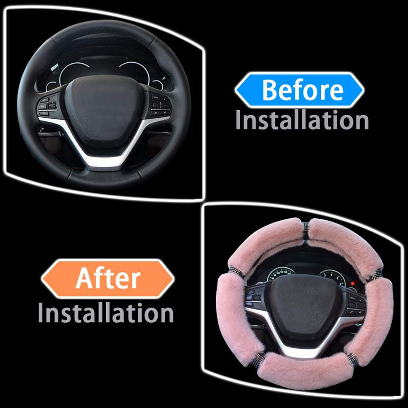 38 cm pūkuotas vairo dangtelis Pliušiniai vairo dangteliai su Bling kalnų krištolo deimantiniu šiltu dangteliu žiemai mergaitei