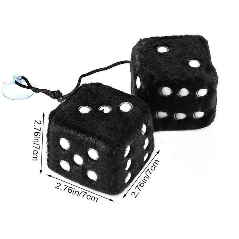 Pereche de zaruri de pluș neclare cu oglindă pătrată retro agățată cu puncte pentru decorarea interioară a mașinii