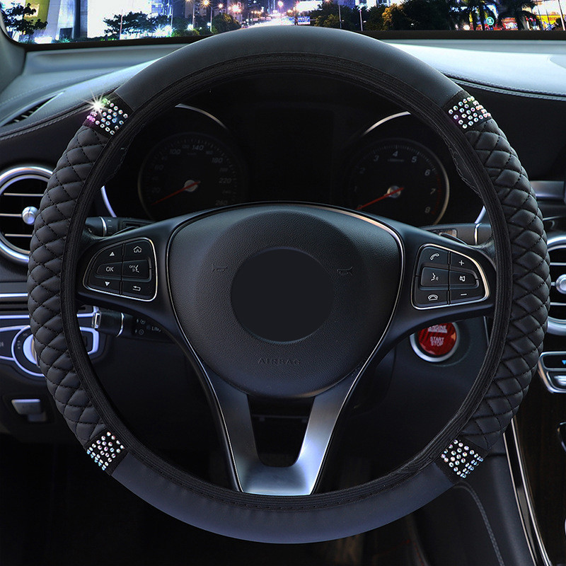 Four Seasons Universal 37/38cm Piele Brodata Cu Diamant Cu Elastic Capac Volan Grip Accesorii Auto
