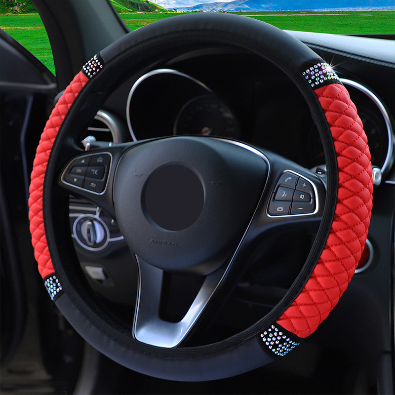 Four Seasons Universal 37/38cm Piele Brodata Cu Diamant Cu Elastic Capac Volan Grip Accesorii Auto
