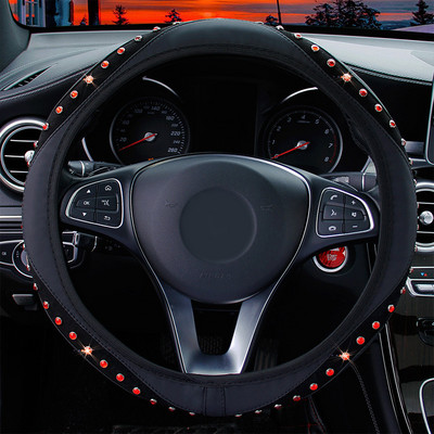 37–38 cm universalus automobilio vairo dangtelis, odinis be vidinio žiedo, deimantais dygliuoto vairo korpuso apsaugos salono