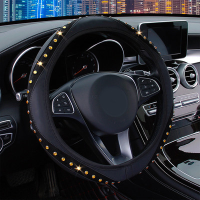 37–38 cm universalus automobilio vairo dangtelis, odinis be vidinio žiedo, deimantais dygliuoto vairo korpuso apsaugos salono