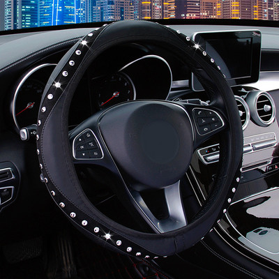 37–38 cm universalus automobilio vairo dangtelis, odinis be vidinio žiedo, deimantais dygliuoto vairo korpuso apsaugos salono