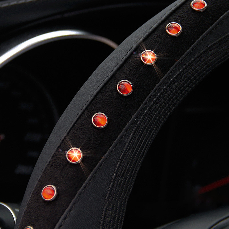 37–38 cm universalus automobilio vairo dangtelis, odinis be vidinio žiedo, deimantais dygliuoto vairo korpuso apsaugos salono