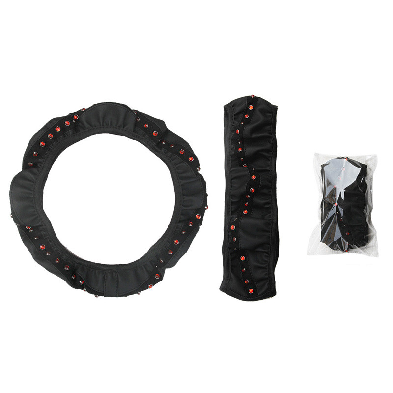 37–38 cm universalus automobilio vairo dangtelis, odinis be vidinio žiedo, deimantais dygliuoto vairo korpuso apsaugos salono