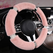 Κάλυμμα τιμονιού αυτοκινήτου Four Seasons Universal 38 cm με Bling Rhinestones Diamond Fur Furry Rhinestone Mosaic Αξεσουάρ αυτοκινήτου