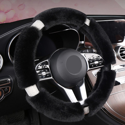 Κάλυμμα τιμονιού αυτοκινήτου Four Seasons Universal 38 cm με Bling Rhinestones Diamond Fur Furry Rhinestone Mosaic Αξεσουάρ αυτοκινήτου