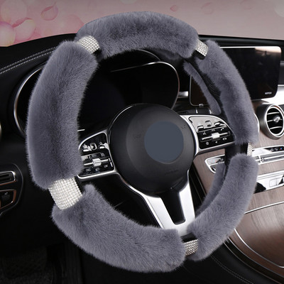 Κάλυμμα τιμονιού αυτοκινήτου Four Seasons Universal 38 cm με Bling Rhinestones Diamond Fur Furry Rhinestone Mosaic Αξεσουάρ αυτοκινήτου