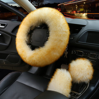 3 ΤΕΜ/ΣΕΤ 38cm Universal Κάλυμμα τιμονιού αυτοκινήτου Λούτρινο Χειμερινό χειρόφρενο Θέση γραναζιού Γραναζιού Μάλλινο κάλυμμα Διακόσμηση