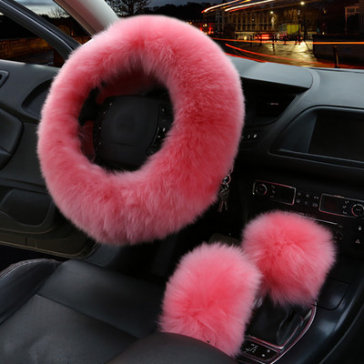 3 ΤΕΜ/ΣΕΤ 38cm Universal Κάλυμμα τιμονιού αυτοκινήτου Λούτρινο Χειμερινό χειρόφρενο Θέση γραναζιού Γραναζιού Μάλλινο κάλυμμα Διακόσμηση