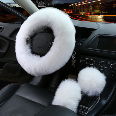 3 ΤΕΜ/ΣΕΤ 38cm Universal Κάλυμμα τιμονιού αυτοκινήτου Λούτρινο Χειμερινό χειρόφρενο Θέση γραναζιού Γραναζιού Μάλλινο κάλυμμα Διακόσμηση