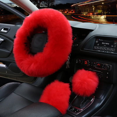 3 ΤΕΜ/ΣΕΤ 38cm Universal Κάλυμμα τιμονιού αυτοκινήτου Λούτρινο Χειμερινό χειρόφρενο Θέση γραναζιού Γραναζιού Μάλλινο κάλυμμα Διακόσμηση