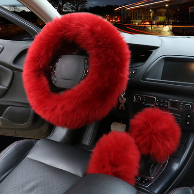 3 ΤΕΜ/ΣΕΤ 38cm Universal Κάλυμμα τιμονιού αυτοκινήτου Λούτρινο Χειμερινό χειρόφρενο Θέση γραναζιού Γραναζιού Μάλλινο κάλυμμα Διακόσμηση