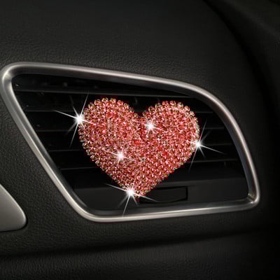 Bling Heart Decor pentru mașină Odorizant pentru mașină Priză automată Clip de parfum Difuzor de arome pentru mașină Accesorii pentru mașină Cadouri pentru fete Drăguț