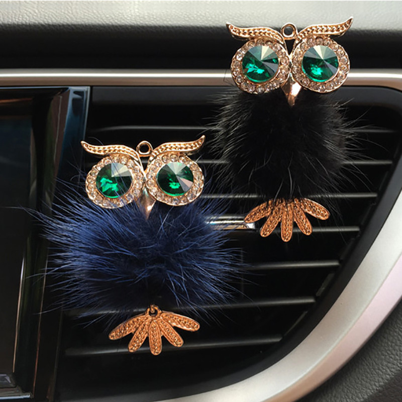 Gyémánt szőr bagoly autós légfrissítő Auto Outlet parfüm klip illat aroma autó diffúzor Bling autós kiegészítők belső dekoráció ajándékok