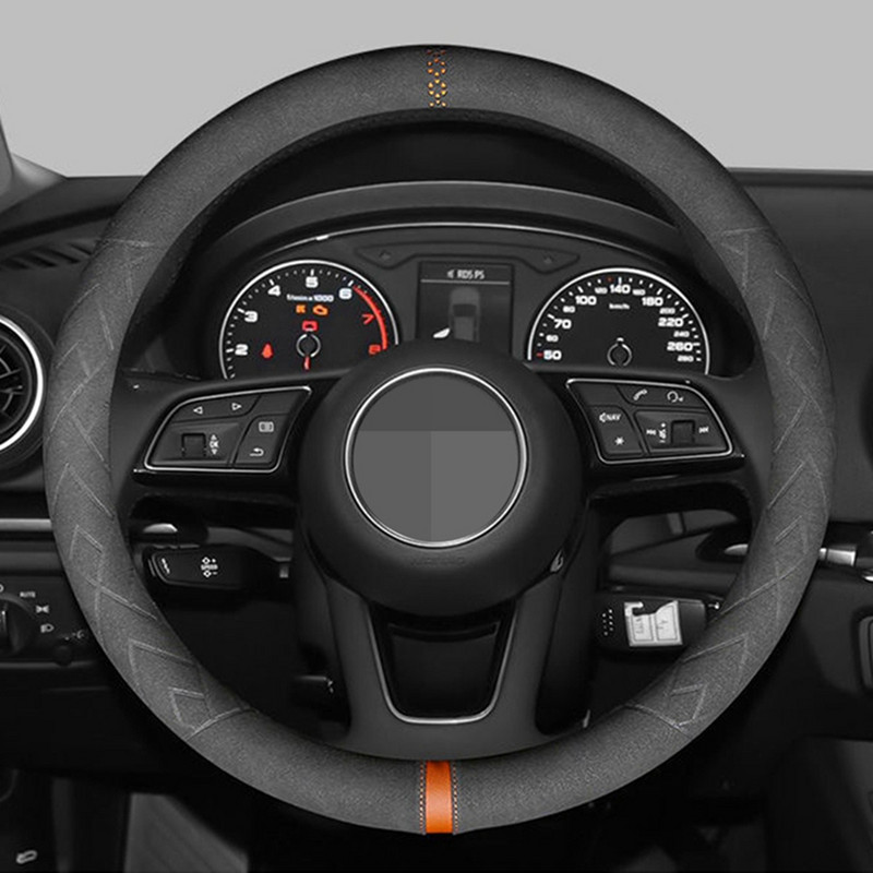 Automobilio vairo gaubtas 38cm zomšinė oda, atspari dilimui, skirta BMW E90 F01 F06 F10 F15 F16 F20 F21 F25 F26 F30 F32 F82 M3 G20 X5