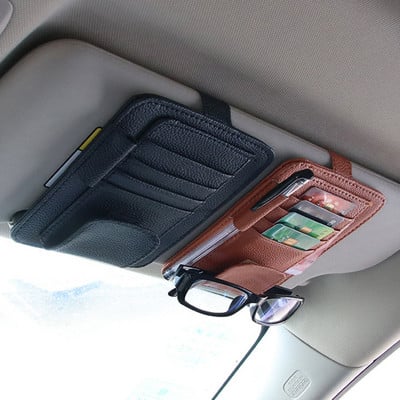 Suporturi pentru ochelari de soare pentru mașină, cu cleme, organizator de carduri pentru bilete, geantă de depozitare din piele PU pentru carcasă de montare pentru parasolar pentru mașină, accesoriu pentru mașină