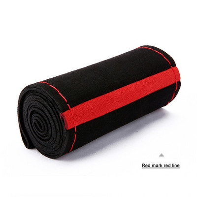 Μαύρο σουέτ Κόκκινο σημάδι πλεξούδα σε τιμόνι Διάμετρος καλύμματος τιμονιού αυτοκινήτου 15 ιντσών / 38 εκ. Αξεσουάρ αυτοκινήτου αυτοκινήτου