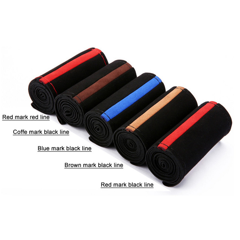 Μαύρο σουέτ Κόκκινο σημάδι πλεξούδα σε τιμόνι Διάμετρος καλύμματος τιμονιού αυτοκινήτου 15 ιντσών / 38 εκ. Αξεσουάρ αυτοκινήτου αυτοκινήτου