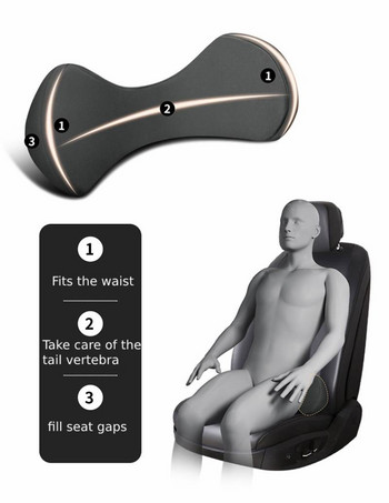 Κάθισμα αυτοκινήτου οσφυϊκό μαξιλαράκι μνήμης Υποστήριξη μαξιλαριού μέσης 5 χρωμάτων Καρέκλα γραφείου Πλάτη καθίσματος μέσης Προστασία της σπονδυλικής στήλης της ουράς