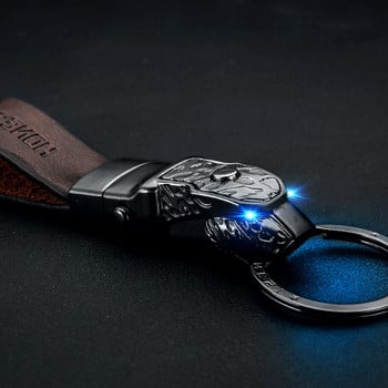 Creative LED Light Leopard Model Head Keychain από πραγματικό δέρμα αγελάδας Μπρελόκ για αυτοκίνητο Μπρελόκ αυτοκινήτου Αυτοκίνητο στυλ αυτοκινήτου Αξεσουάρ αυτοκινήτου Δώρα