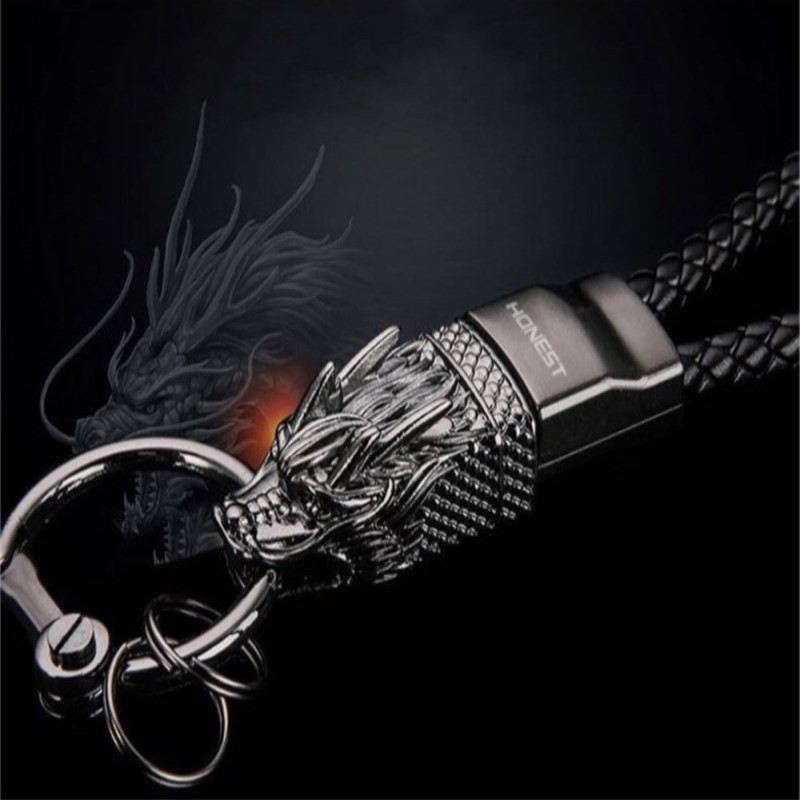 Dragon Head Model Weave Kulcstartó Kulcstartó Cink ötvözet Tartós autós kulcstartó lánc Gépkocsik Autóstílus Autókiegészítők Ajándékok