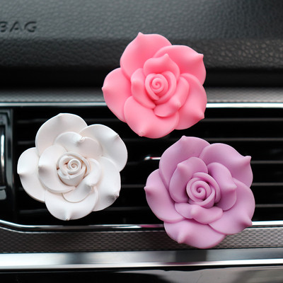Camellia 3D gėlių dekoracija, skirta automobilių aromatų difuzoriaus aromatizavimui automobilių kvepalų ventiliacijos spaustukuose, papuošaluose Automobilių priedai mergaitėms, panelei