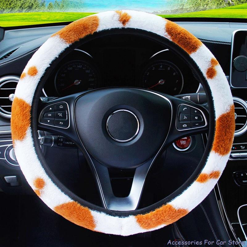 38 cm husă volan mașină imprimeu leopard anti-alunecare moale pluș husă volan mașină accesorii interior auto styling mașină