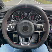 WCaRFun Black Suede auto stūres pārsegs priekš Volkswagen VW Golf R MK7 Golf 7 GTI VW Polo GTI Scirocco 2015 2016
