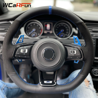 WCaRFun Black Suede auto stūres pārsegs priekš Volkswagen VW Golf R MK7 Golf 7 GTI VW Polo GTI Scirocco 2015 2016