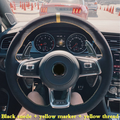 WCaRFun Black Suede auto stūres pārsegs priekš Volkswagen VW Golf R MK7 Golf 7 GTI VW Polo GTI Scirocco 2015 2016