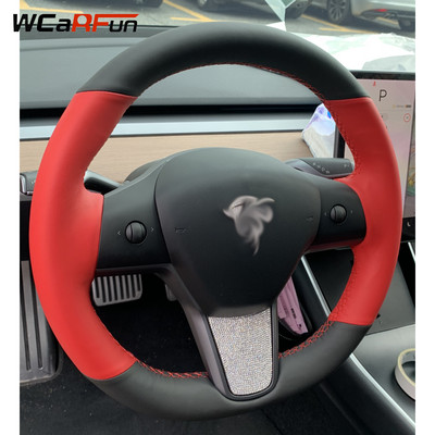 WCaRFun fekete bőr fehér autó kormánykerék burkolat Tesla Model 3 2017 2018 2019 autótartozékokhoz
