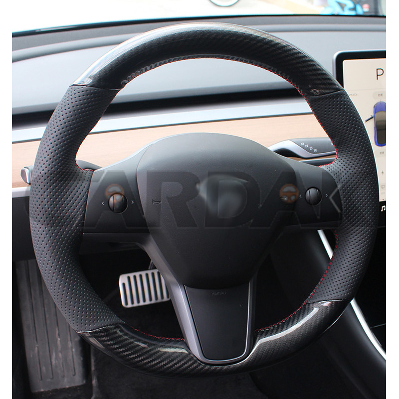 WCaRFun fekete bőr fehér autó kormánykerék burkolat Tesla Model 3 2017 2018 2019 autótartozékokhoz