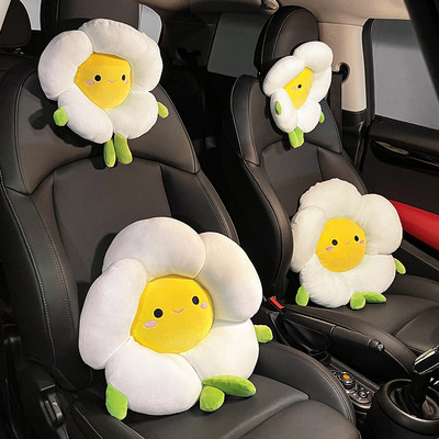 Set de perne lombare pentru tetieră pentru mașină cu desene animate, drăguț, suport pentru gât, floare de soare, pernă de pluș pentru scaun, husă de talie pentru fete, accesorii
